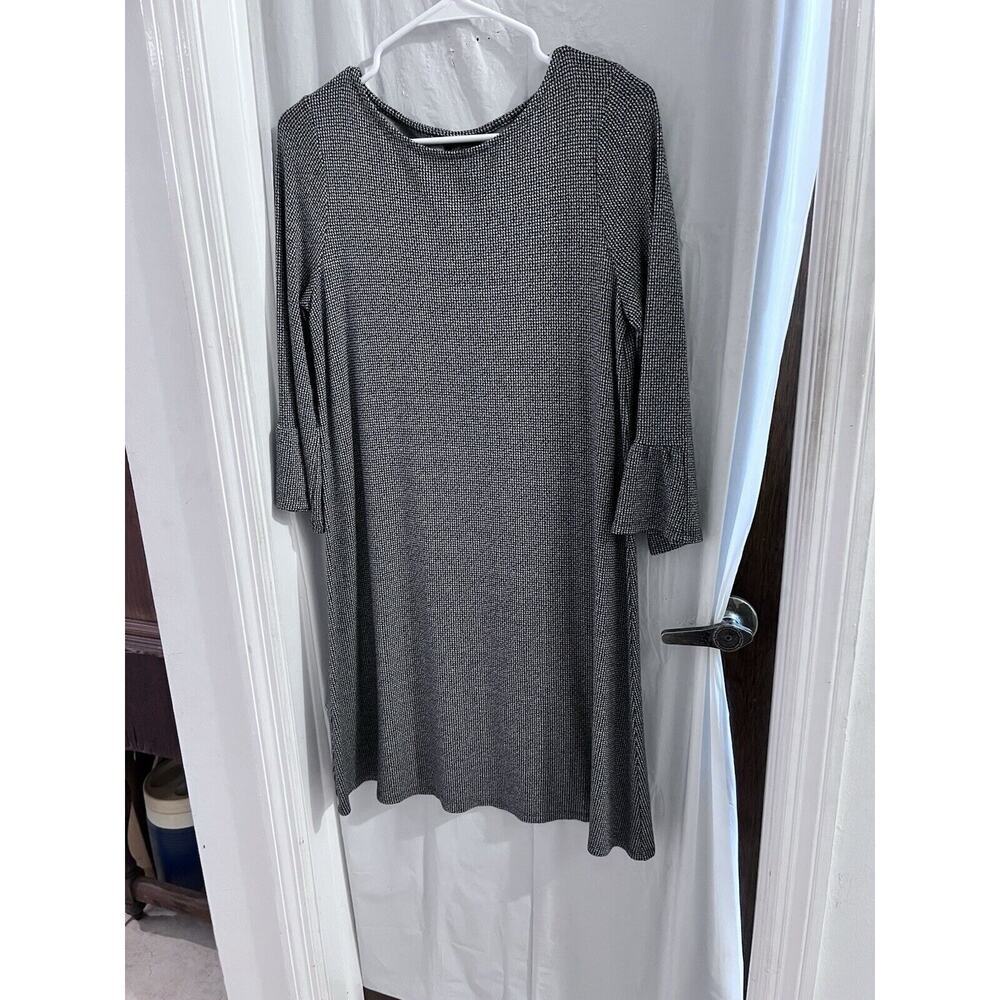 J Jill Wearever Black White Herringbone Shift Dress Flare Sleeve Sz S Office - Picture 1 of 6